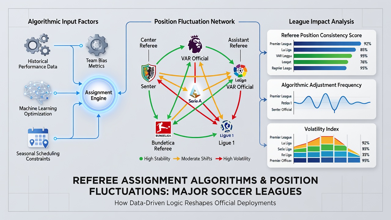 Data visualization of referee performance metrics and league position changes over multiple seasons