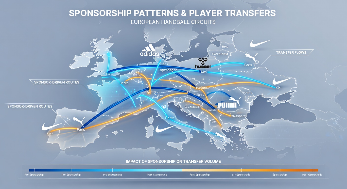 European handball players in action during a league match sponsored by major corporate partners