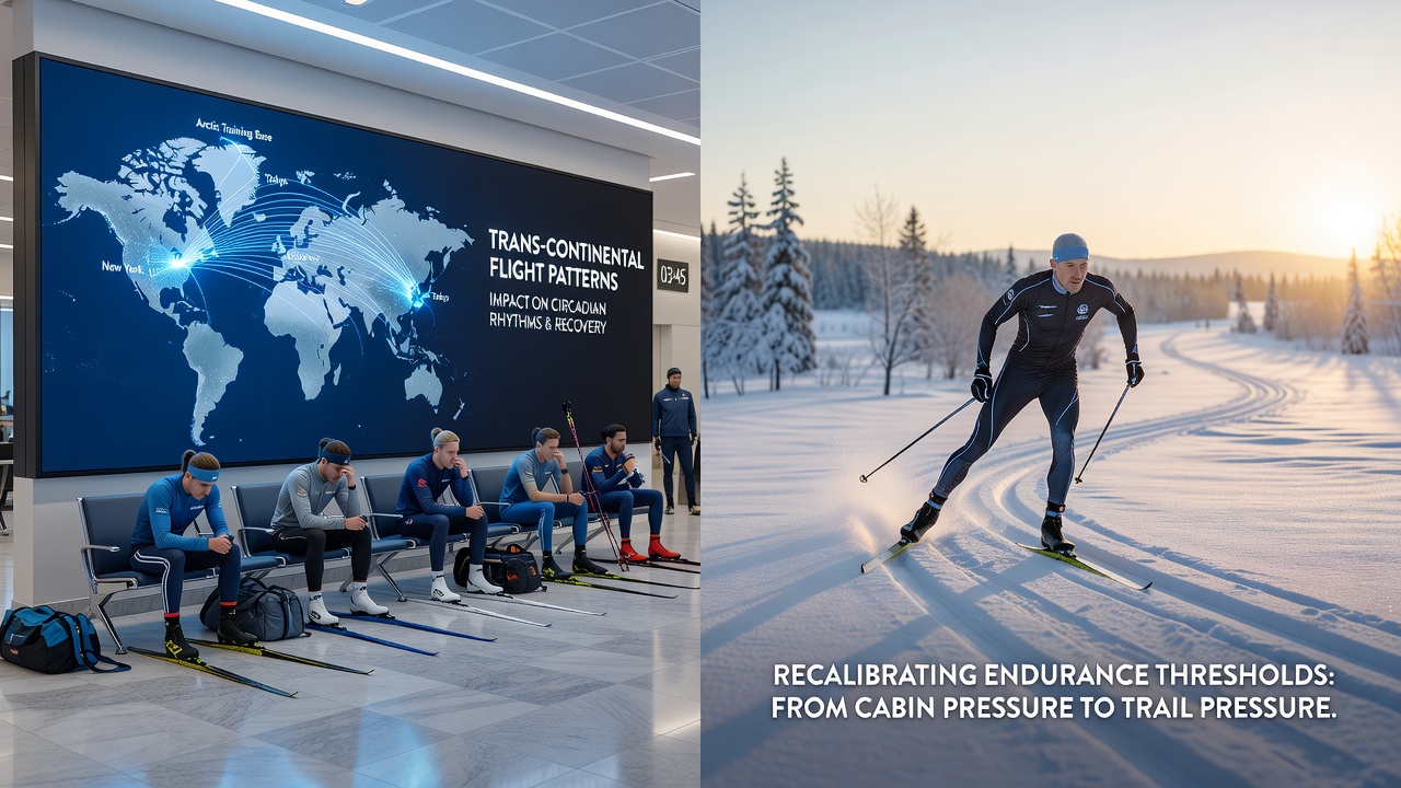 Athletes monitoring recovery metrics and adjusting training schedules after intercontinental travel