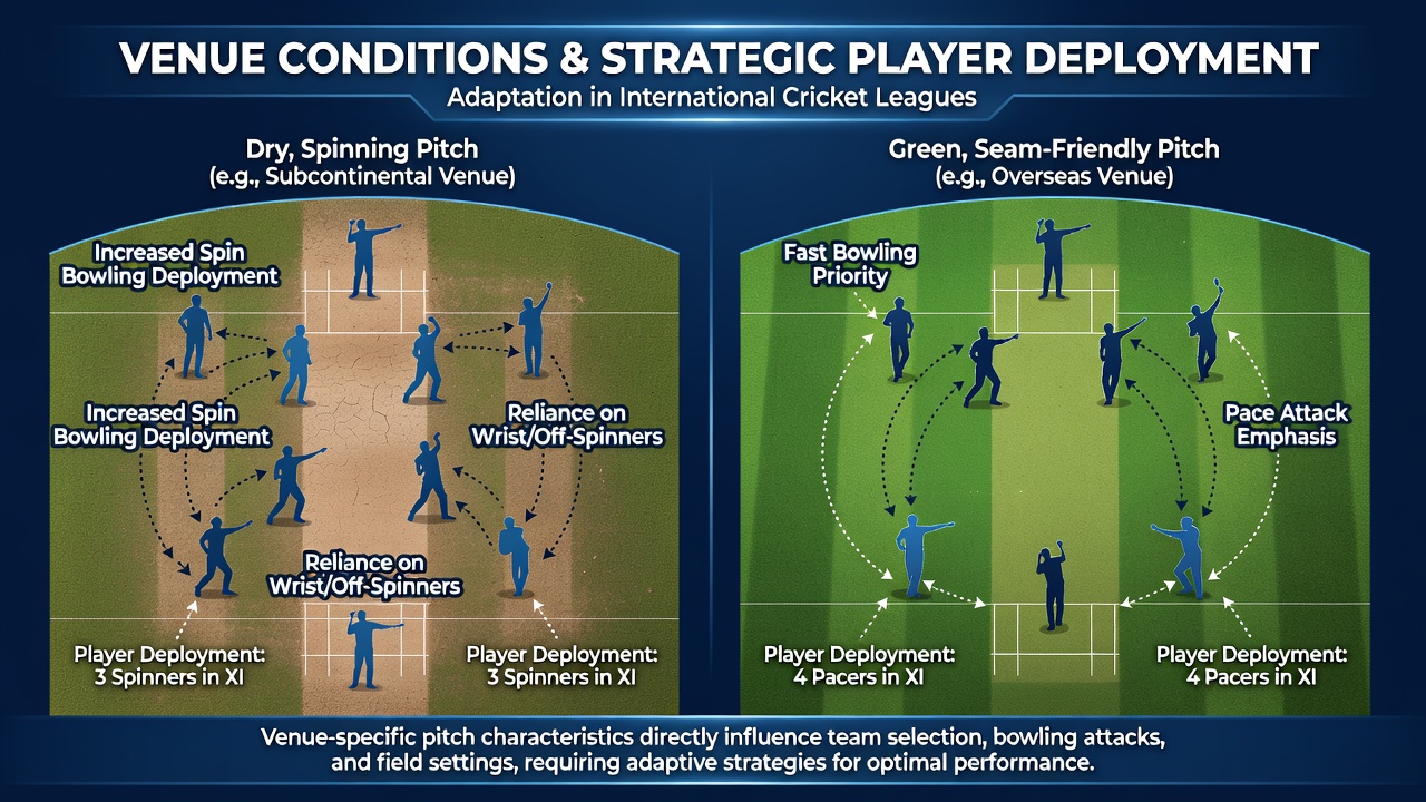 Players adjusting field positions on a cricket ground under changing weather conditions