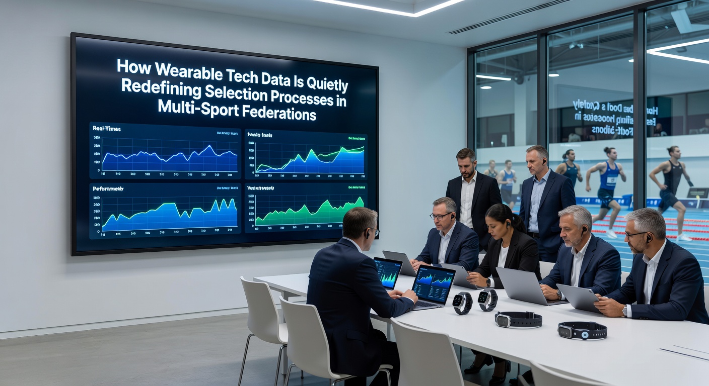 Federation analysts reviewing wearable sensor outputs on multiple screens during selection meetings