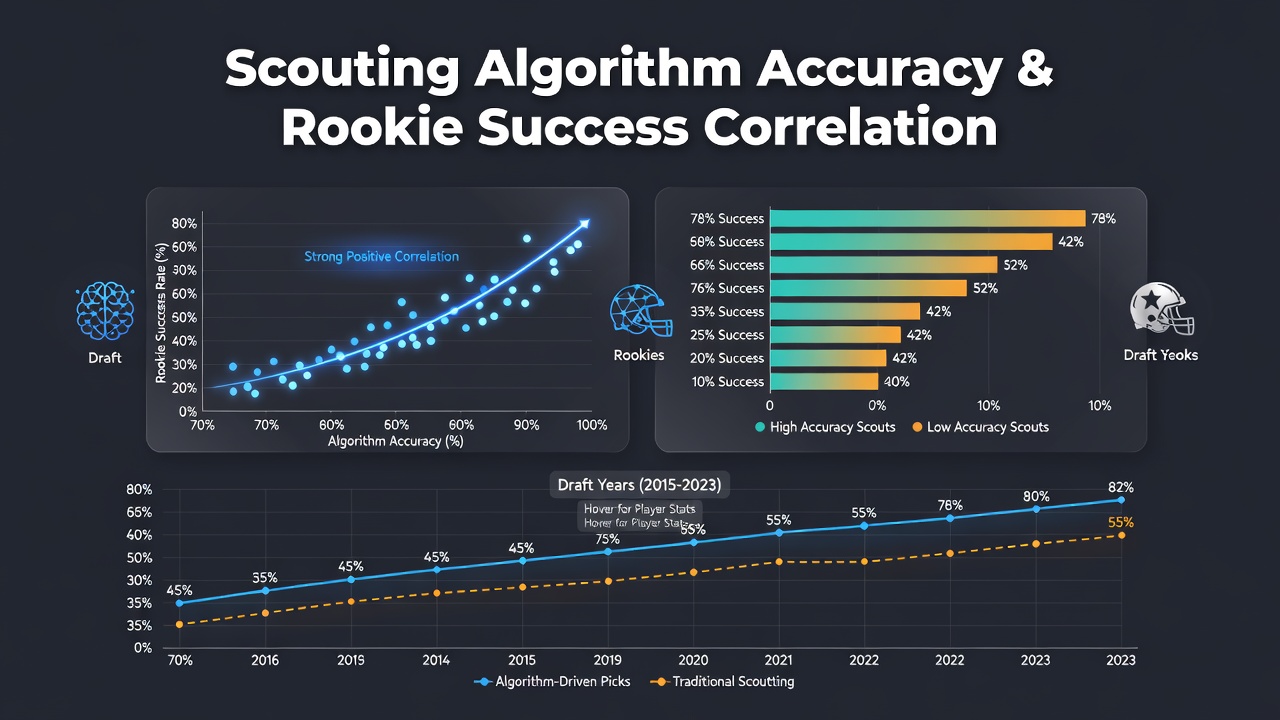 Correlation charts showing algorithm predictions versus actual rookie performance