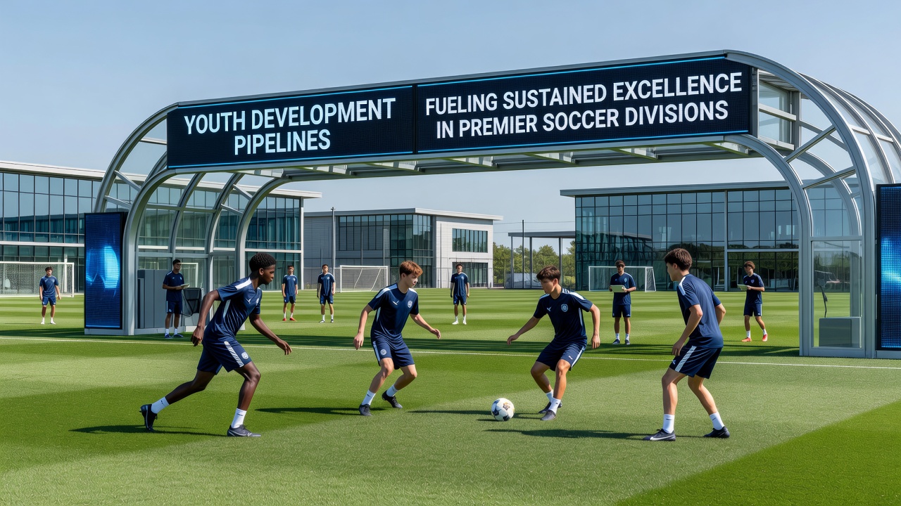 Group of young soccer players celebrating a goal during an academy match with coaches observing from the sideline